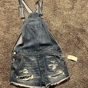 Denim Distressed Overalls